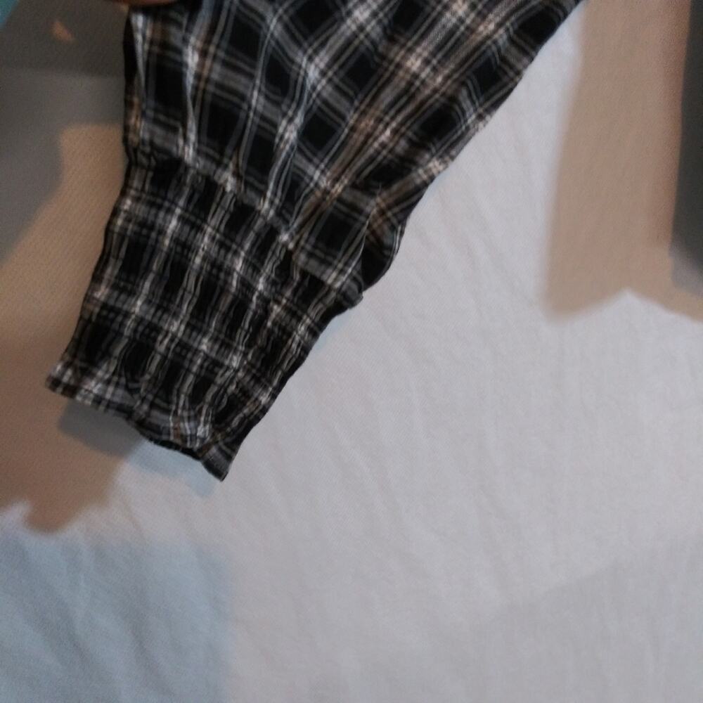 a.n.a A New Approach Plaid Black and White Long Sleeve Top Size M - Picture 3 of 8